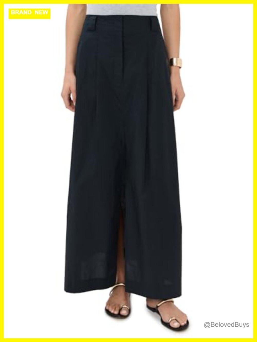 Pleated High Rise Maxi Skirt Lightweight Poplin Front Slit Casual